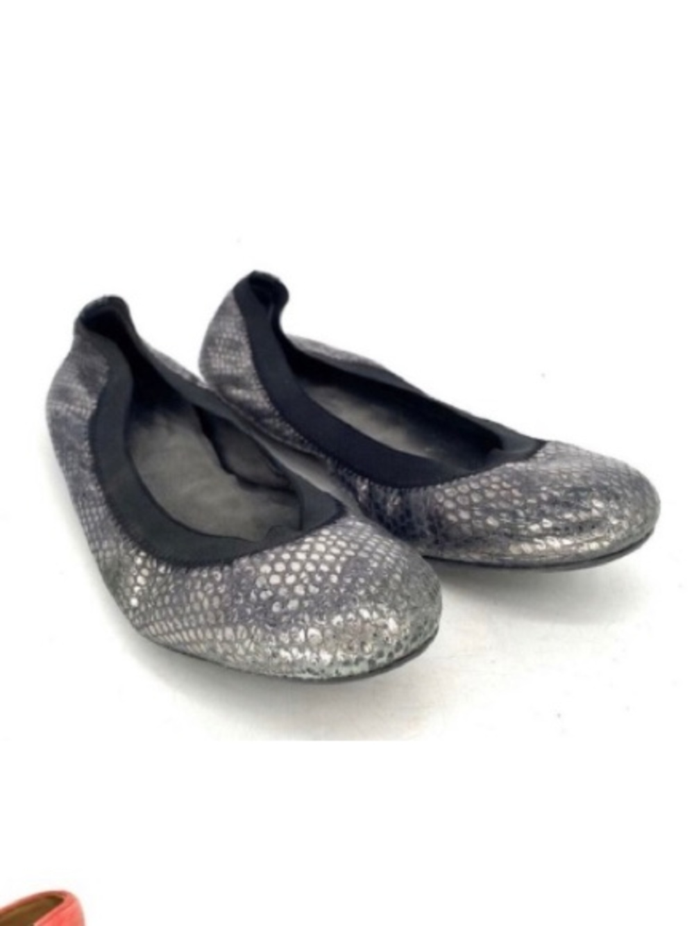 Stuart Weitzman Pewter Snakeskin Embossed Leather Ballet Flats | 10